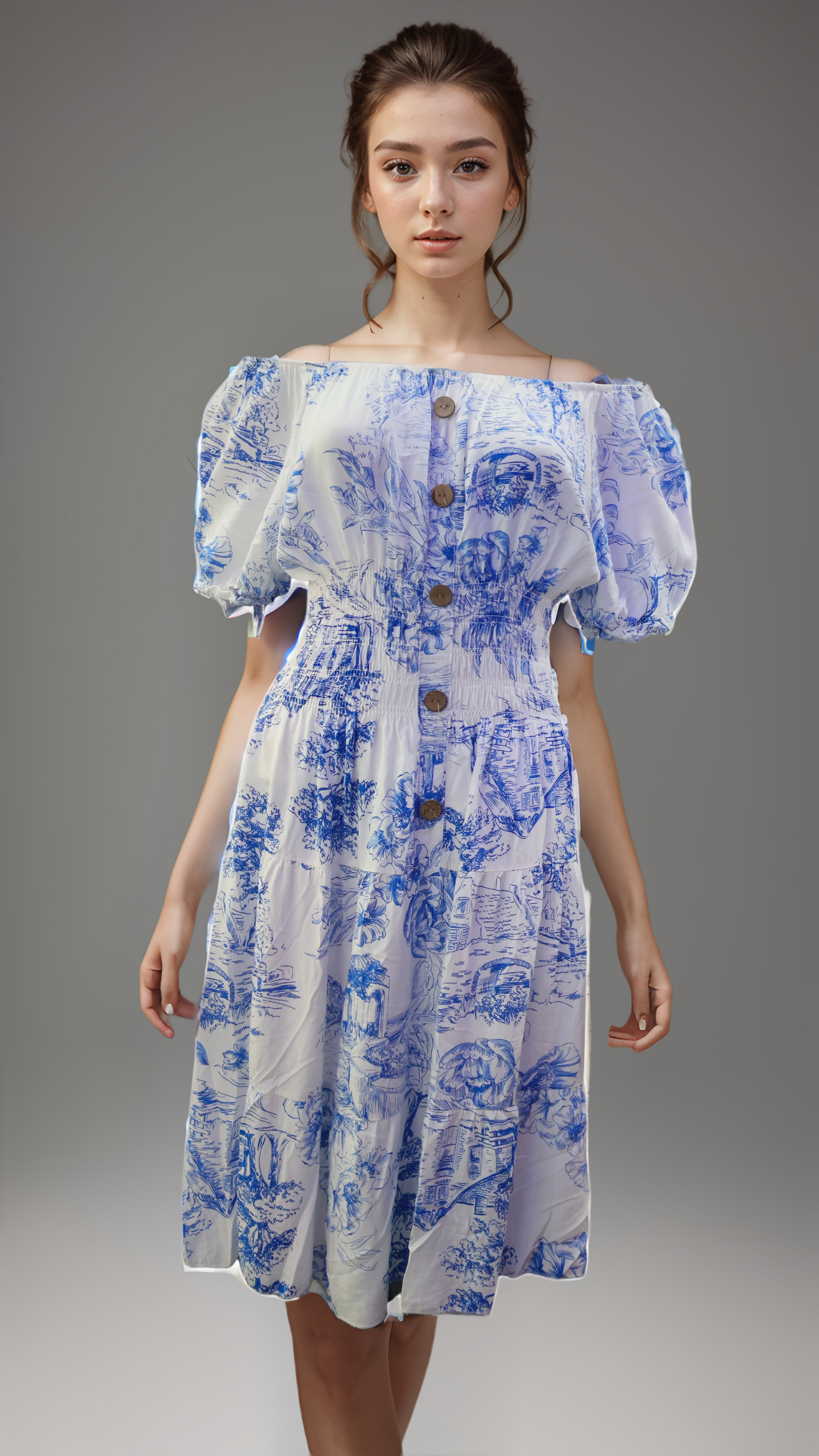 PRINTED BUTTON SHORT DRESS